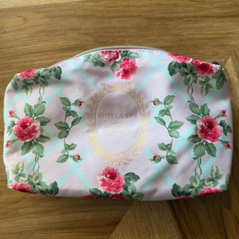 Estée Lauder x LADUREE Makeup Cosmetic Bag Pink Floral Chic Zip Top